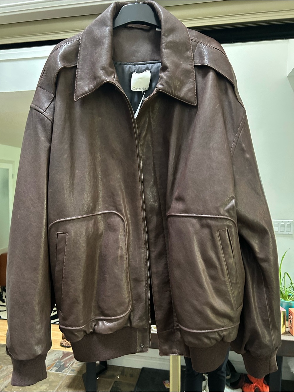 Calvin Klein Collection Dark Brown Leather Bomber Jacket